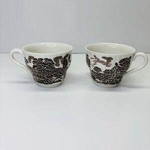 Vintage Brown / White Ironstone Coffee Tea Cup, Made in England, Set of 2